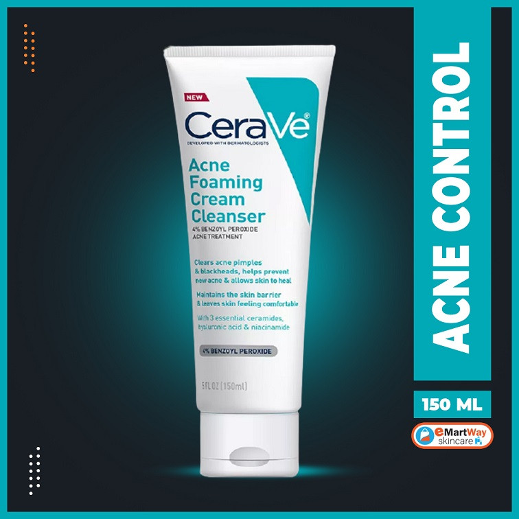 CeraVe Acne Foaming Cream Cleanser | Acne Treatment Face Wash with 4%  Benzoyl Peroxide, Hyaluronic Acid, and Niacinamide | Cream to Foam Formula  